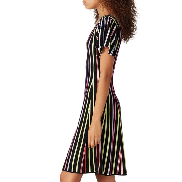 Milly Rainbow Stripe Knit Flutter Sleeve Dress Size M - Picture 2 of 5